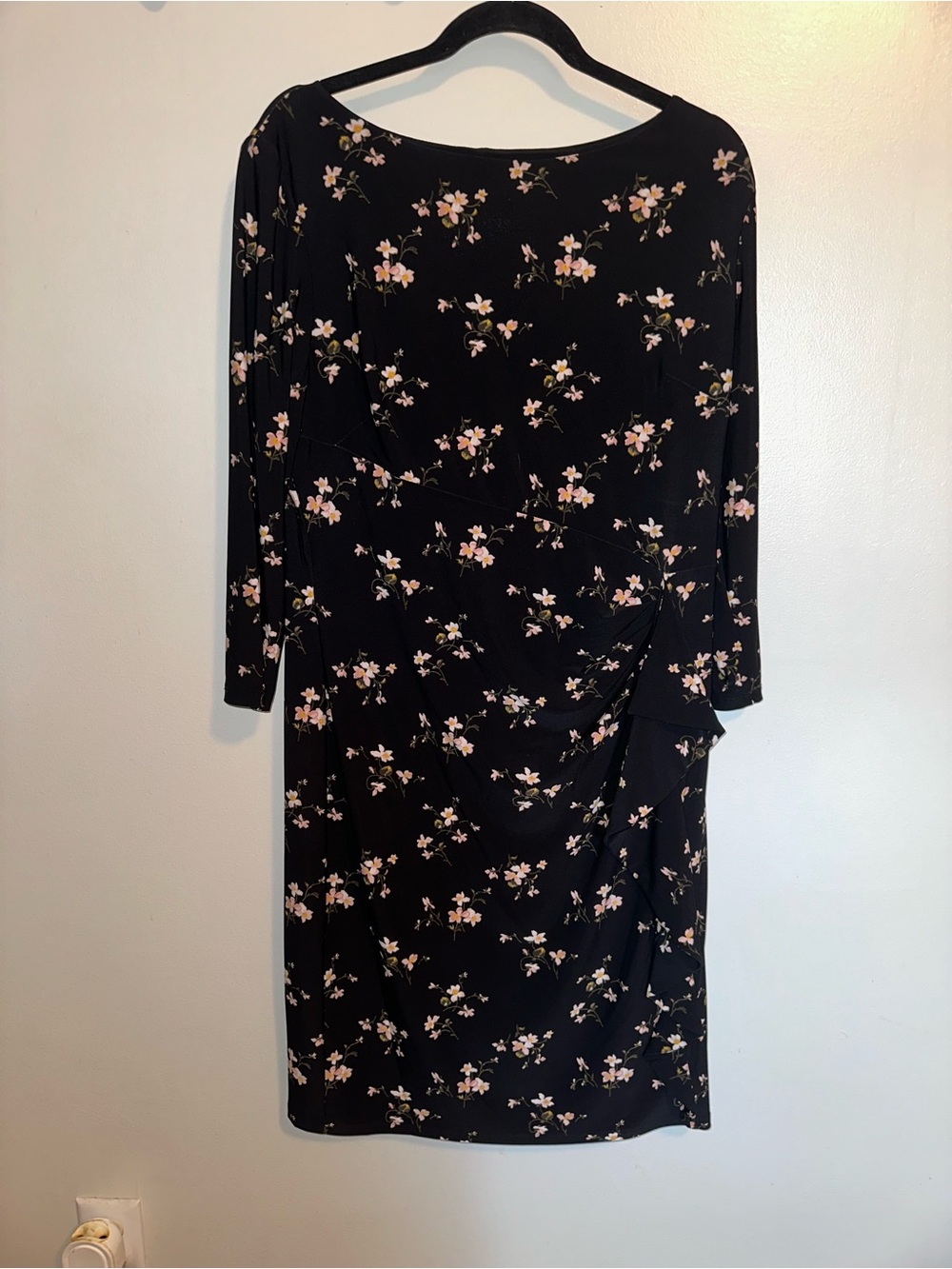 Lauren Ralph Lauren Floral Ruffle Sheath Dress Black Pink Size 16